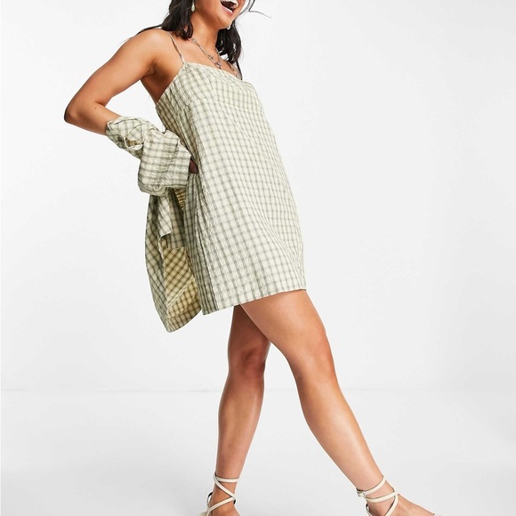 Topshop Beige Checkered Dress - Picture 2 of 6